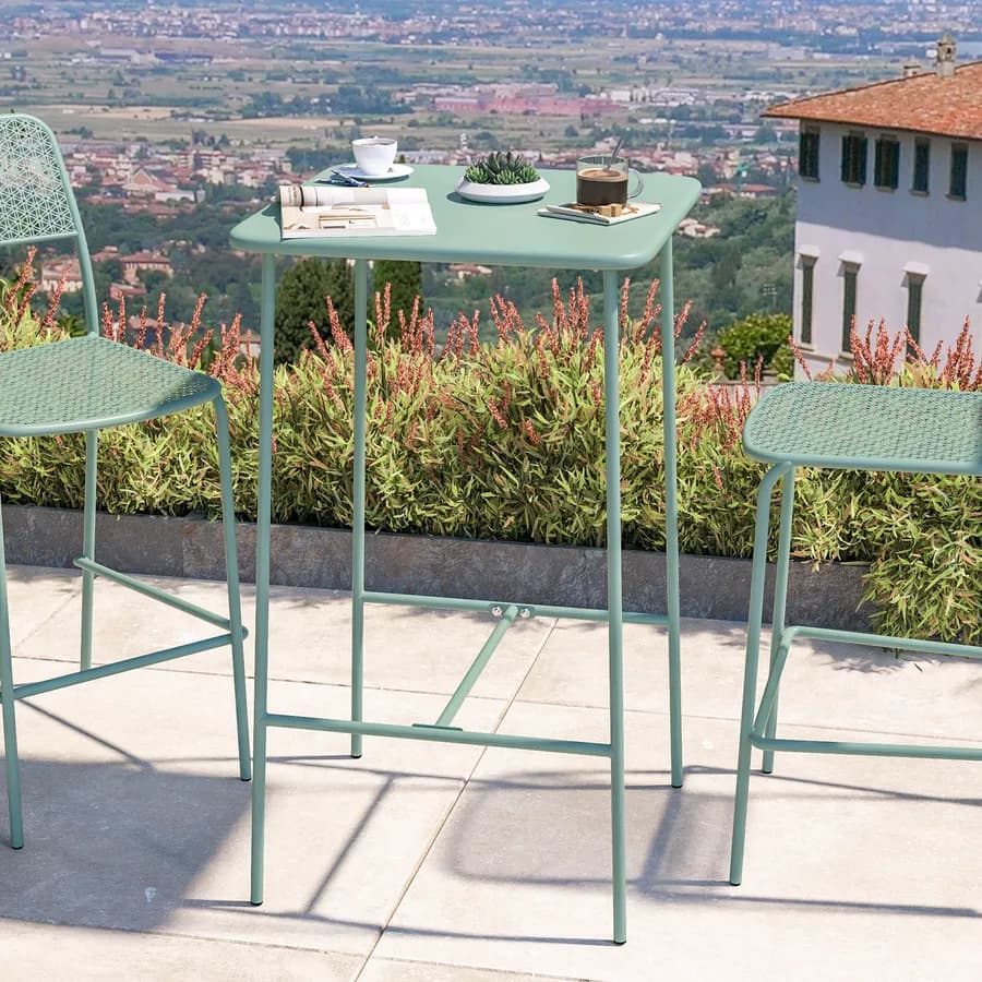 Tavolo alto da esterno 60x60 cm in acciaio verde marino - Faber