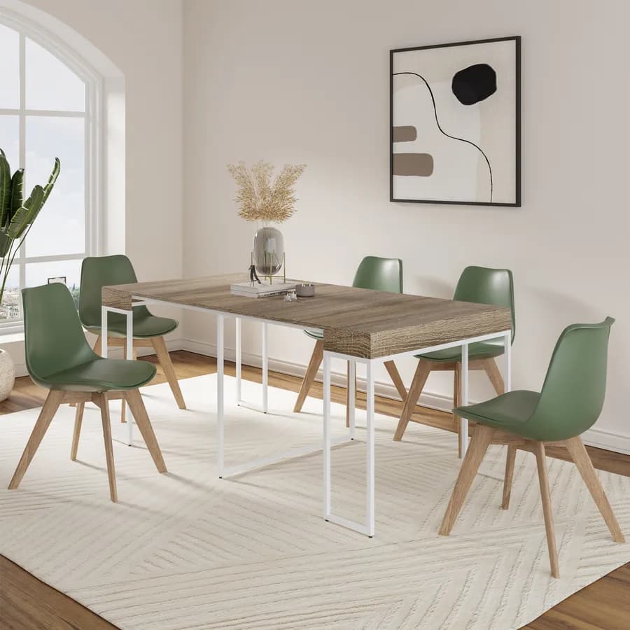 Tavolo consolle allungabile 50-185x90 cm con top rovere e gambe bianche - Breeze