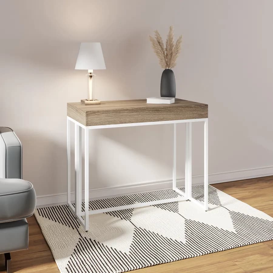 Tavolo consolle allungabile 50-185x90 cm con top rovere e gambe bianche - Breeze