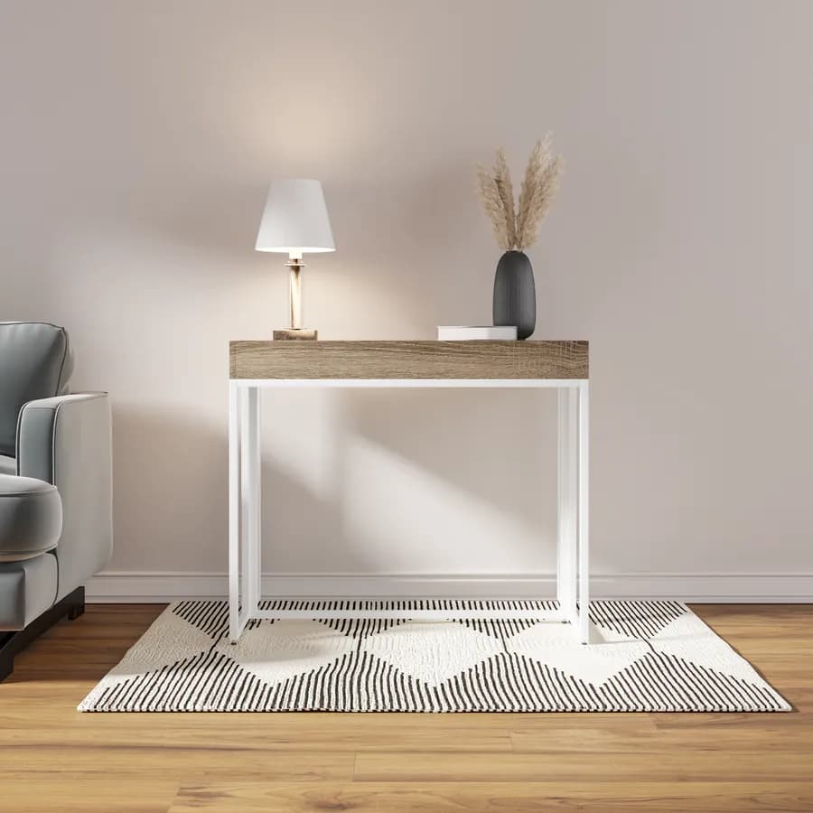 Tavolo consolle allungabile 50-185x90 cm con top rovere e gambe bianche - Breeze