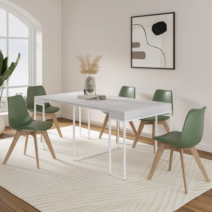 Tavolo consolle allungabile 50-185x90 cm con top in legno e struttura in metallo bianco - Breeze
