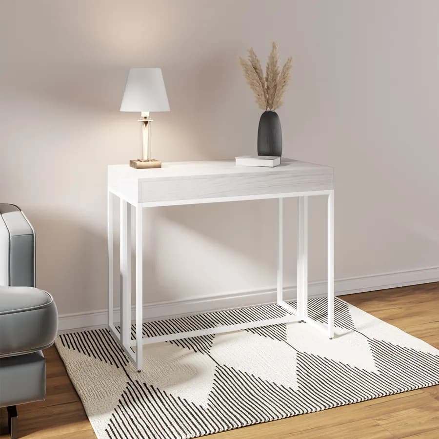 Tavolo consolle allungabile 50-185x90 cm con top in legno e struttura in metallo bianco - Breeze