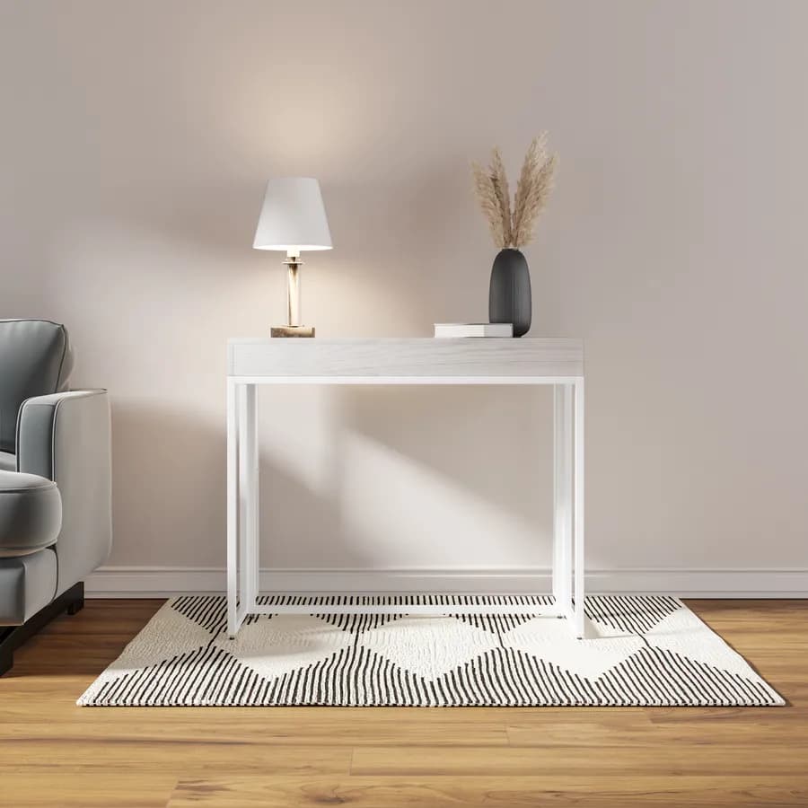 Tavolo consolle allungabile 50-185x90 cm con top in legno e struttura in metallo bianco - Breeze
