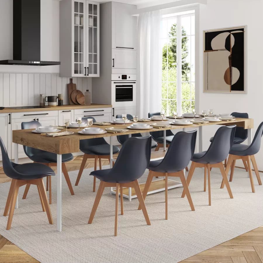 Tavolo consolle allungabile 40-290x90 cm frassino e metallo bianco - Trilogia