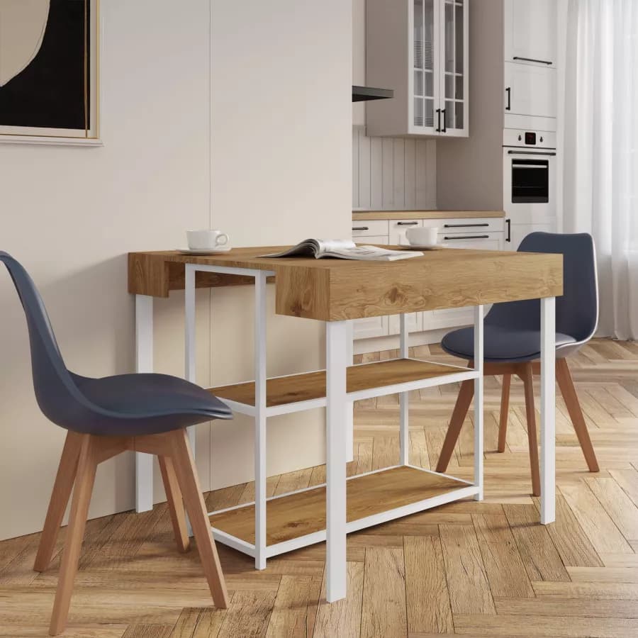 Tavolo consolle allungabile 40-290x90 cm frassino e metallo bianco - Trilogia
