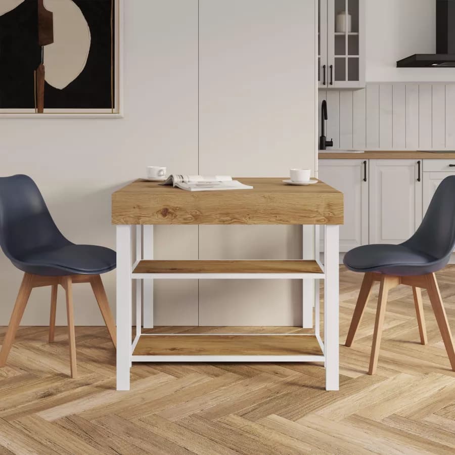 Tavolo consolle allungabile 40-290x90 cm frassino e metallo bianco - Trilogia