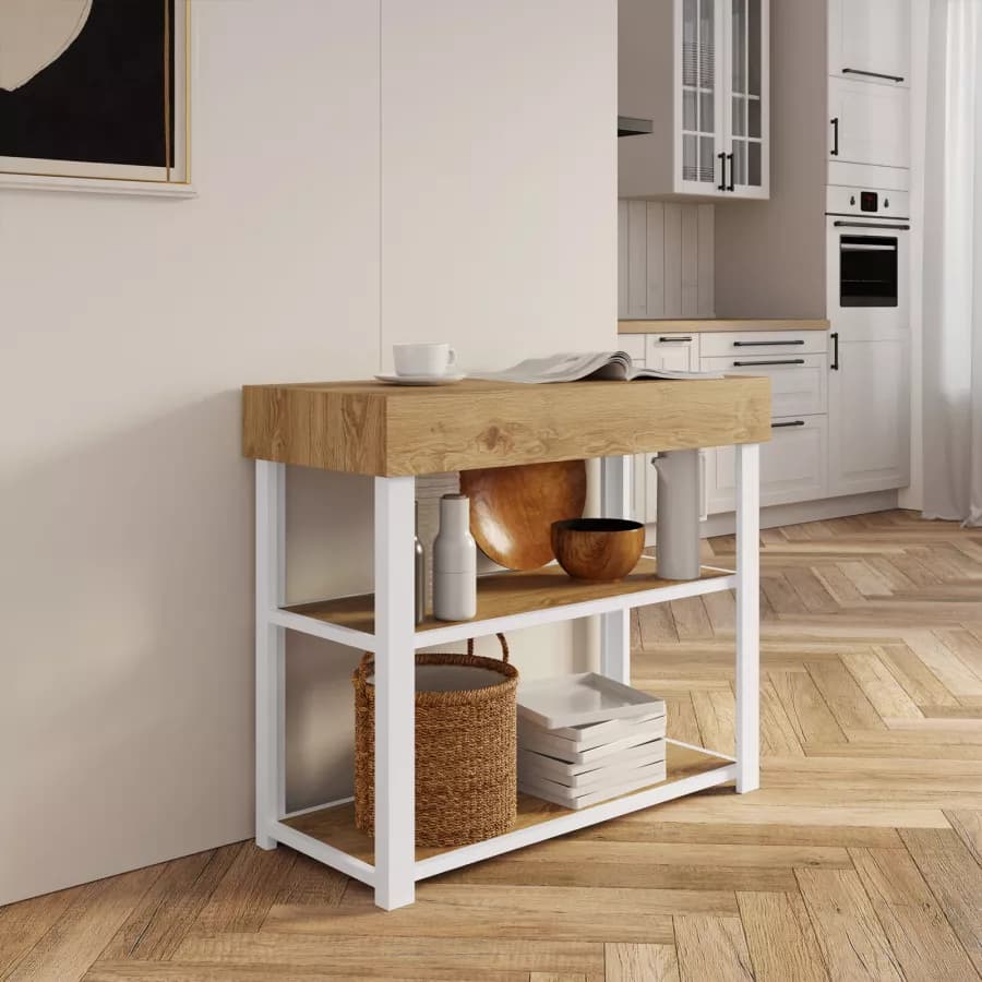 Tavolo consolle allungabile 40-290x90 cm frassino e metallo bianco - Trilogia