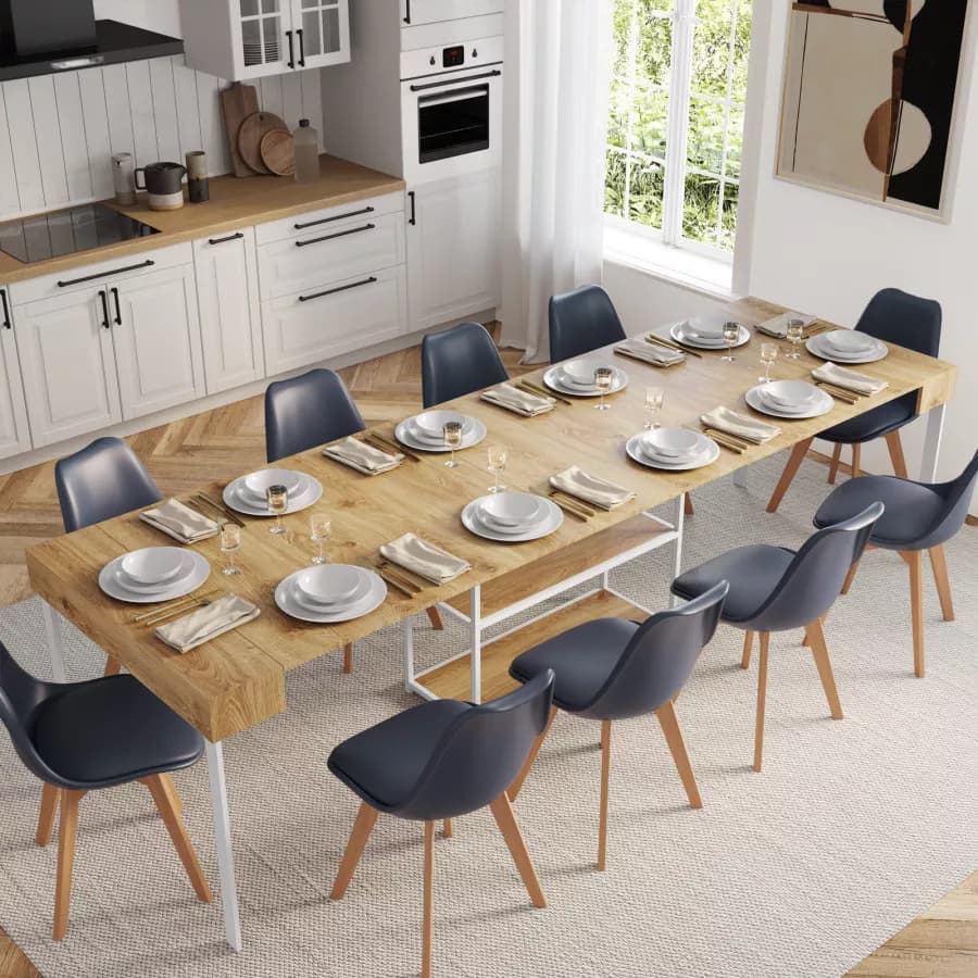 Tavolo consolle allungabile 40-290x90 cm frassino e metallo bianco - Trilogia