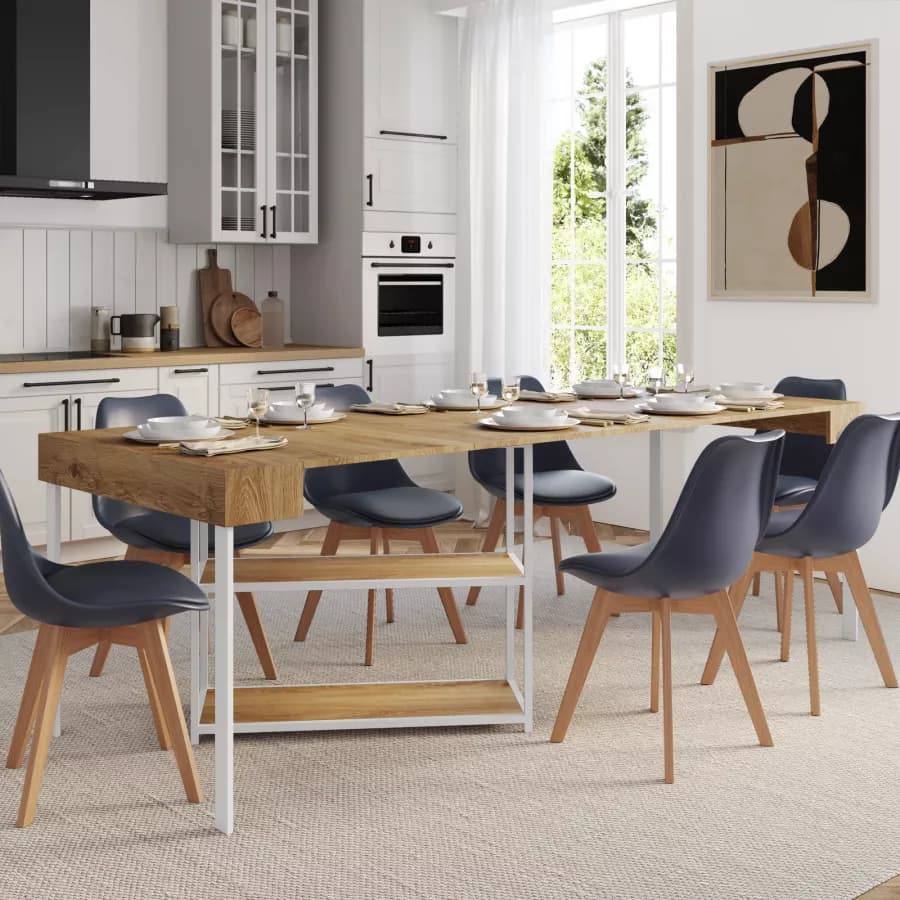 Tavolo consolle allungabile 40-290x90 cm frassino e metallo bianco - Trilogia