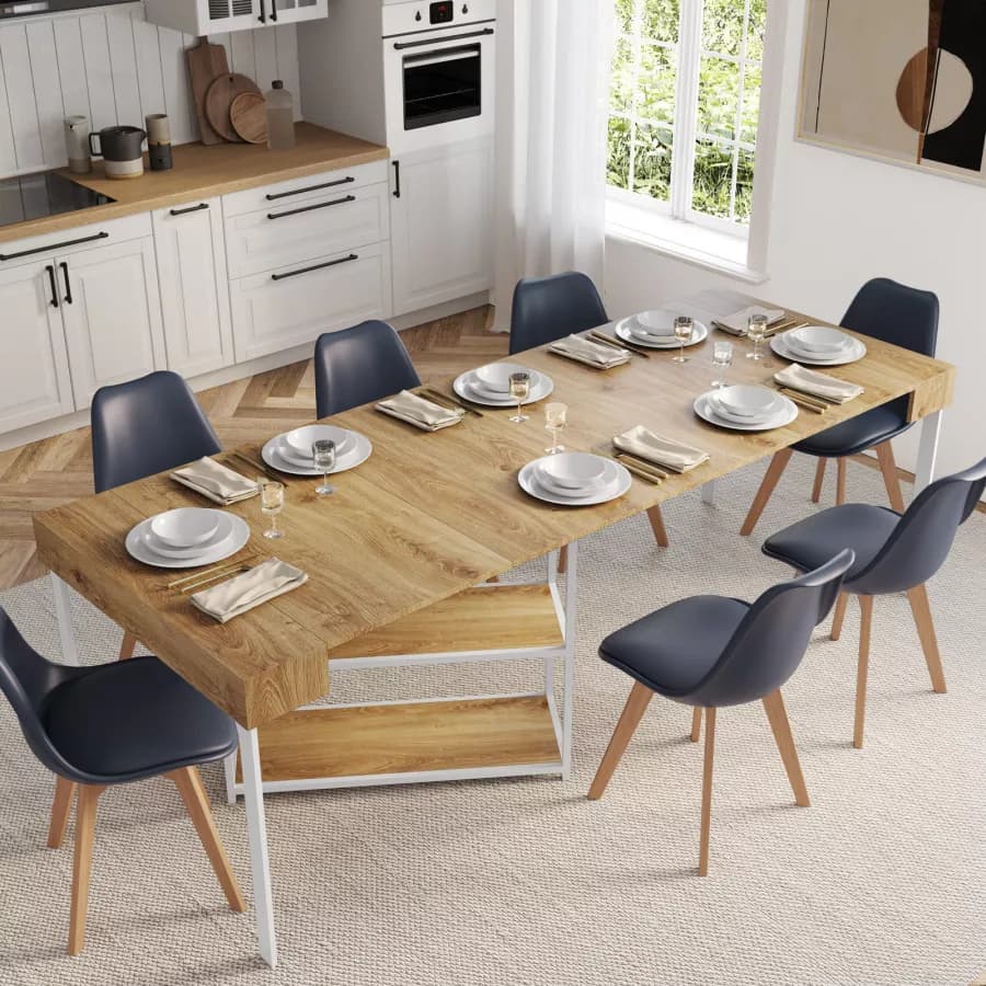 Tavolo consolle allungabile 40-290x90 cm frassino e metallo bianco - Trilogia