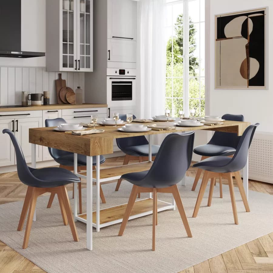 Tavolo consolle allungabile 40-290x90 cm frassino e metallo bianco - Trilogia