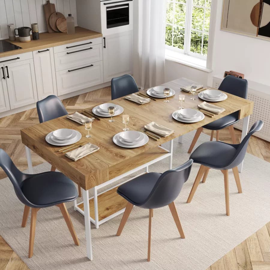 Tavolo consolle allungabile 40-290x90 cm frassino e metallo bianco - Trilogia