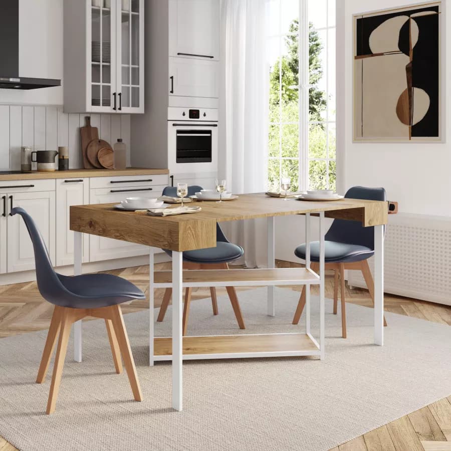 Tavolo consolle allungabile 40-290x90 cm frassino e metallo bianco - Trilogia