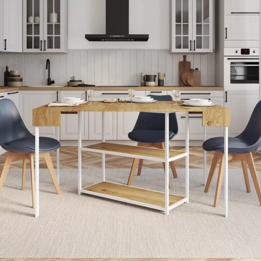 Tavolo consolle allungabile 40-290x90 cm frassino e metallo bianco - Trilogia