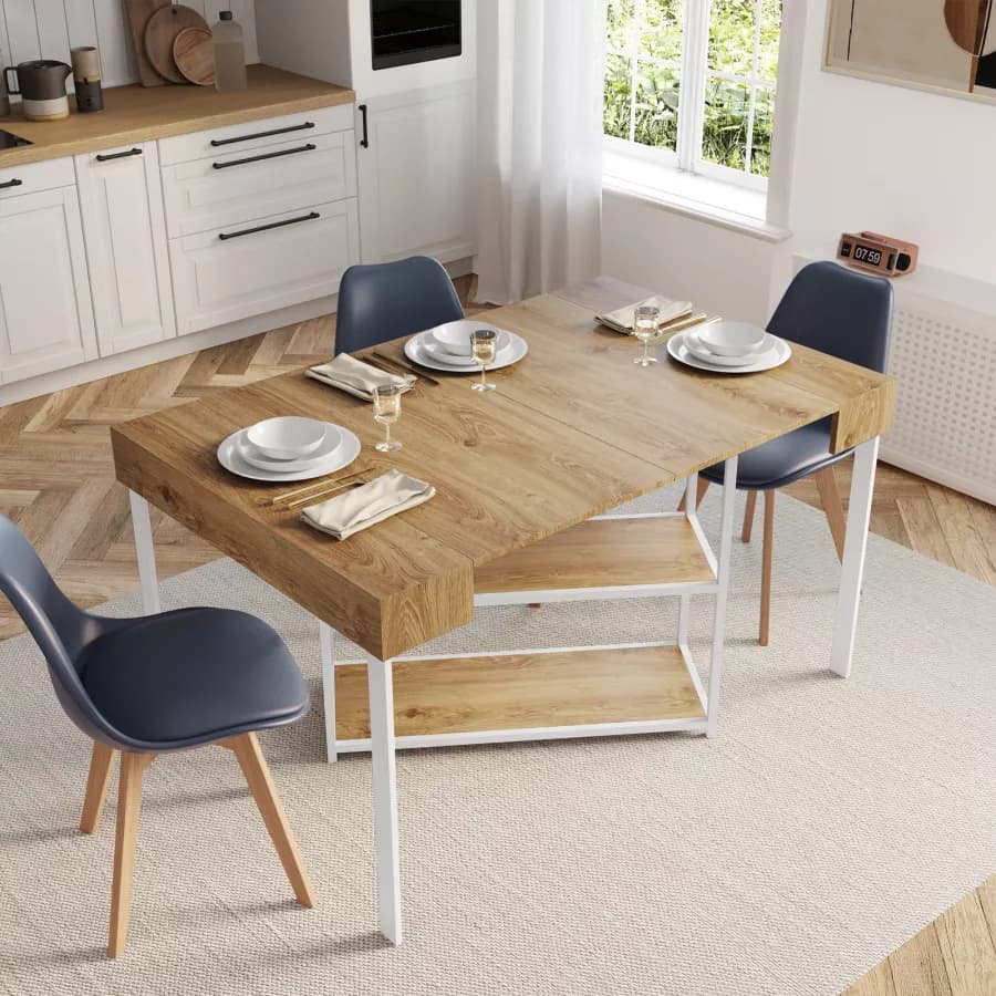 Tavolo consolle allungabile 40-290x90 cm frassino e metallo bianco - Trilogia