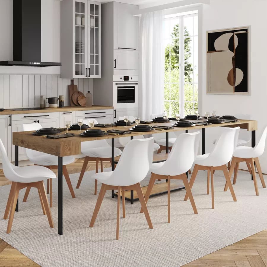 Tavolo consolle allungabile 40-290x90 cm frassino e metallo nero - Trilogia