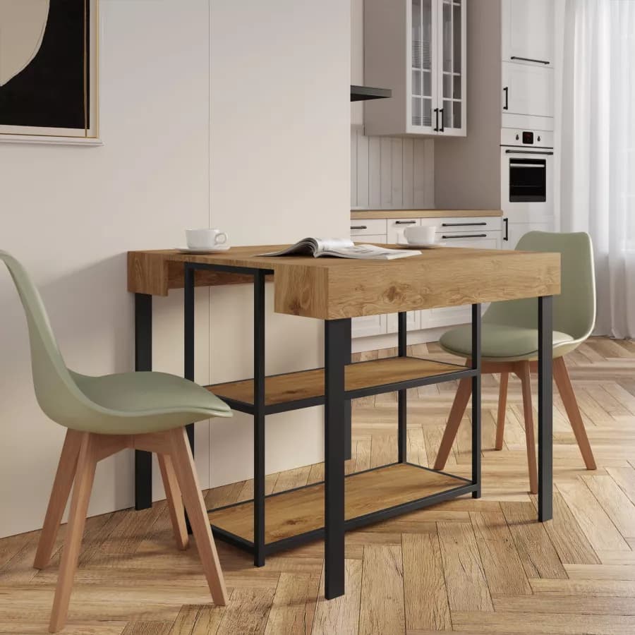Tavolo consolle allungabile 40-290x90 cm frassino e metallo nero - Trilogia