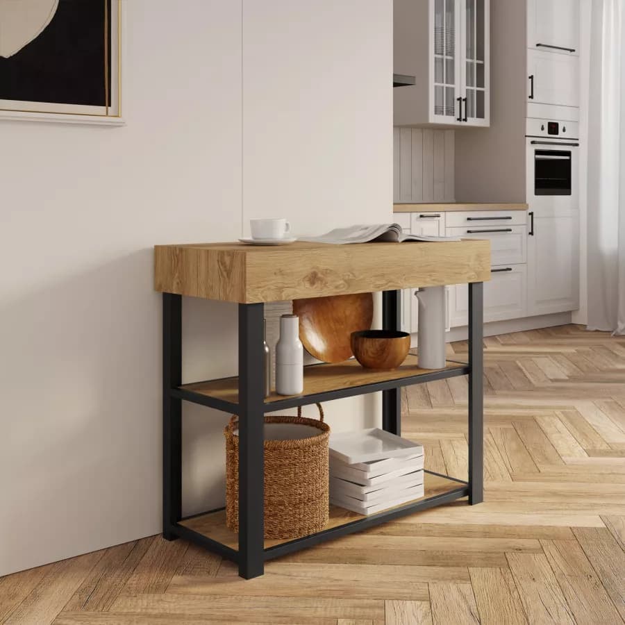 Tavolo consolle allungabile 40-290x90 cm frassino e metallo nero - Trilogia