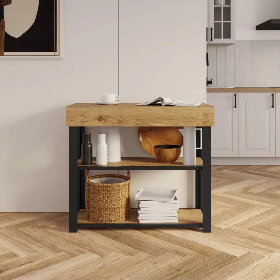 Tavolo consolle allungabile 40-290x90 cm frassino e metallo nero - Trilogia