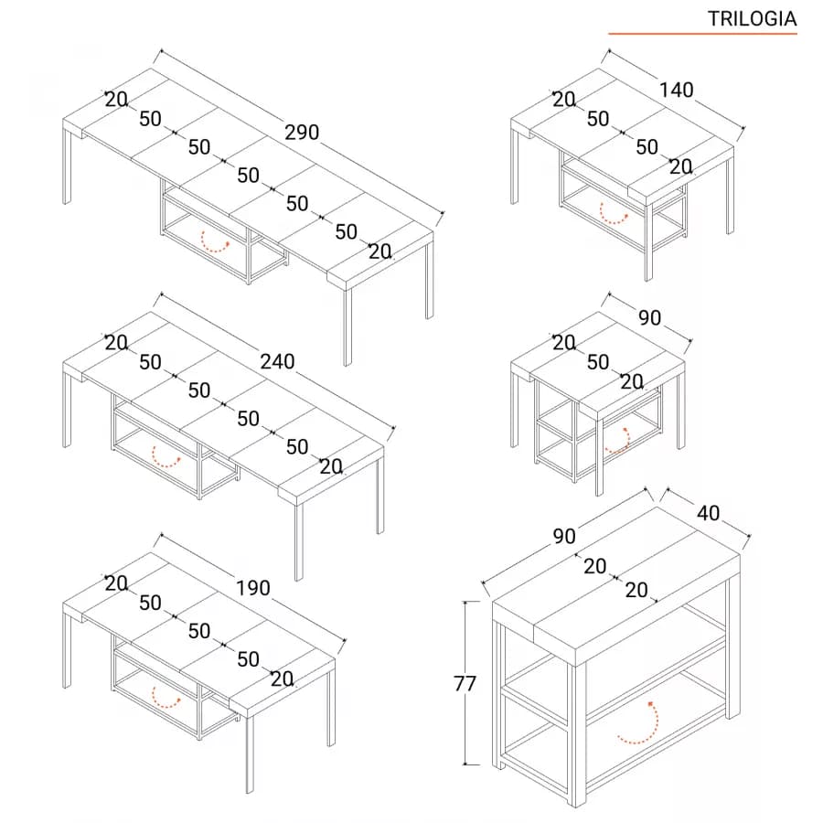 Tavolo consolle allungabile 40-290x90 cm frassino e metallo nero - Trilogia