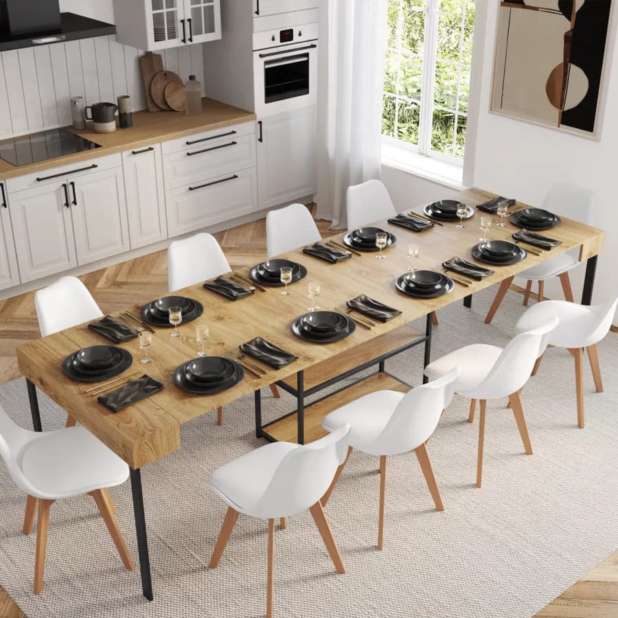 Tavolo consolle allungabile 40-290x90 cm frassino e metallo nero - Trilogia