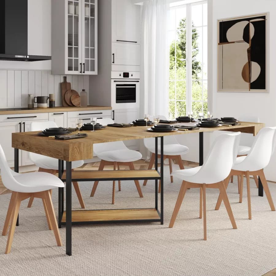 Tavolo consolle allungabile 40-290x90 cm frassino e metallo nero - Trilogia