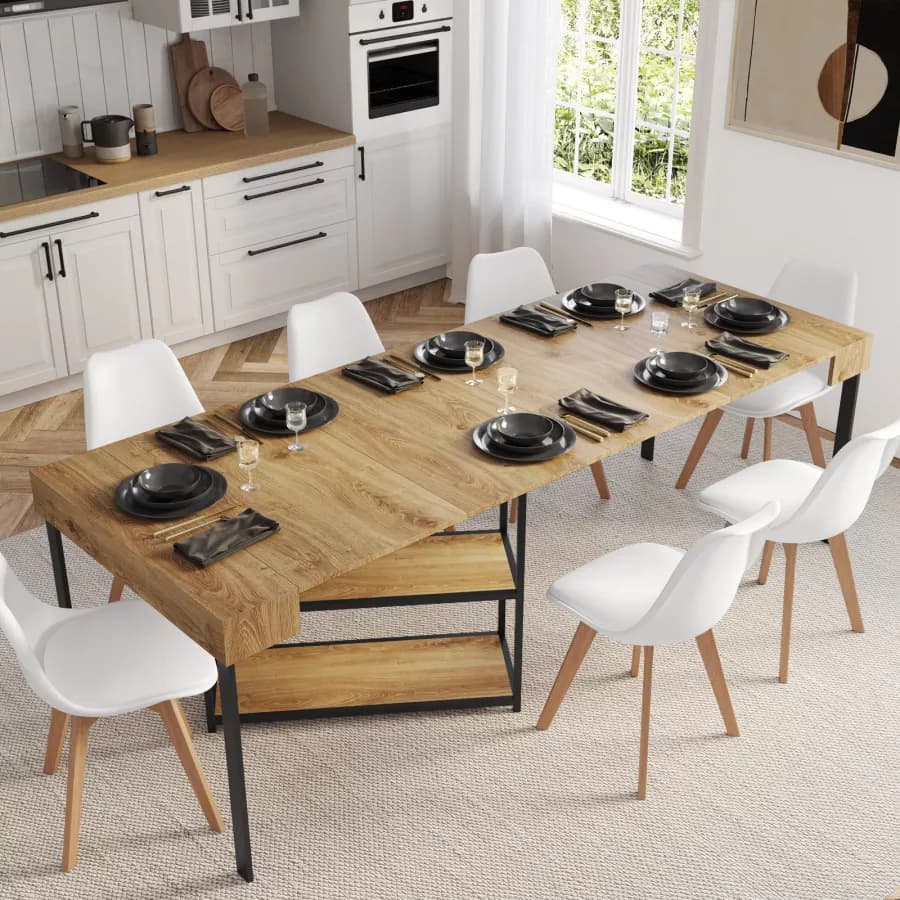 Tavolo consolle allungabile 40-290x90 cm frassino e metallo nero - Trilogia