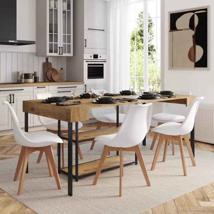Tavolo consolle allungabile 40-290x90 cm frassino e metallo nero - Trilogia