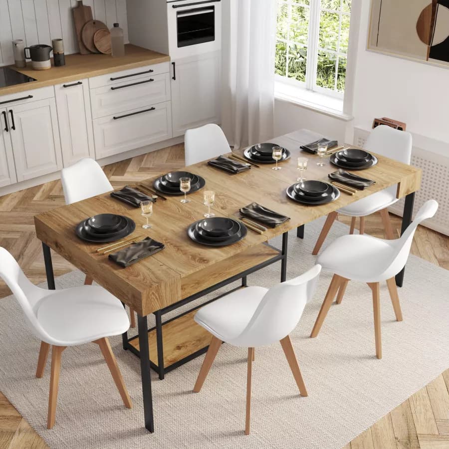 Tavolo consolle allungabile 40-290x90 cm frassino e metallo nero - Trilogia