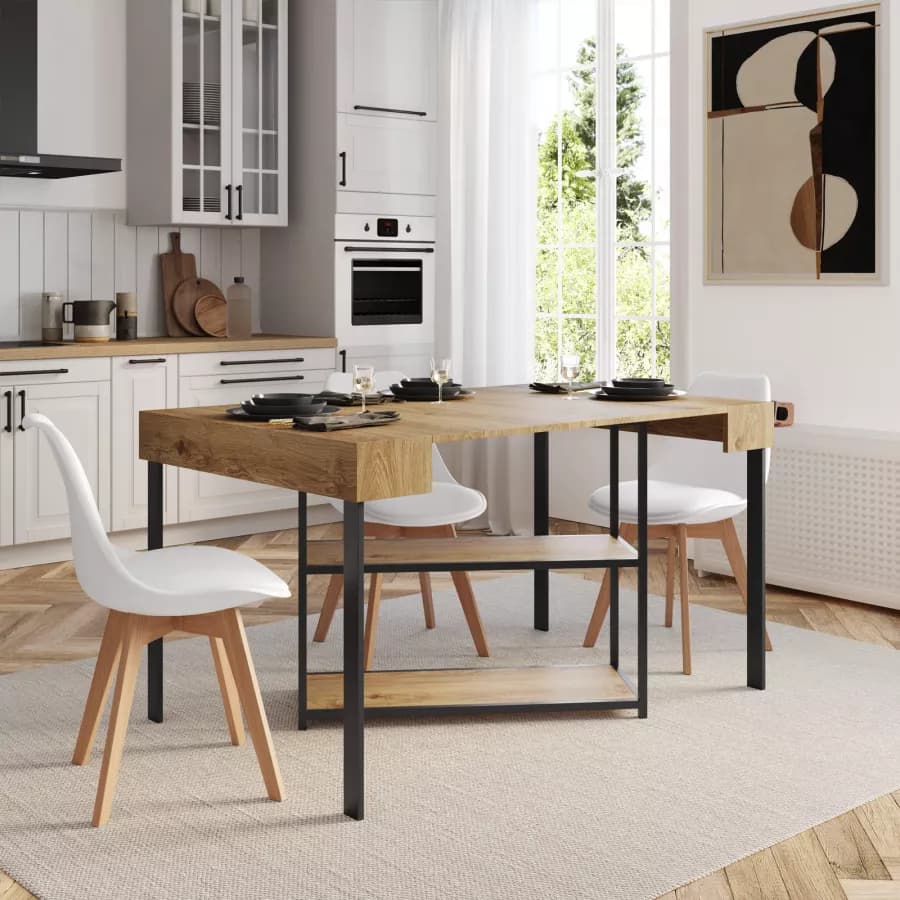 Tavolo consolle allungabile 40-290x90 cm frassino e metallo nero - Trilogia
