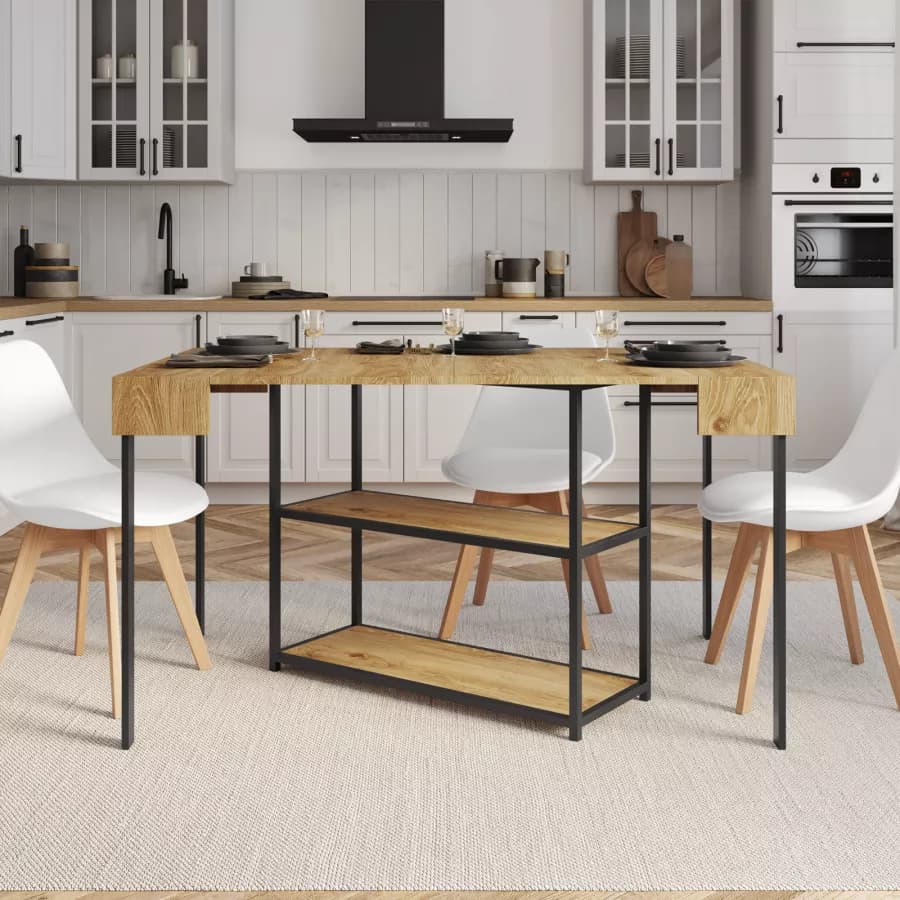 Tavolo consolle allungabile 40-290x90 cm frassino e metallo nero - Trilogia
