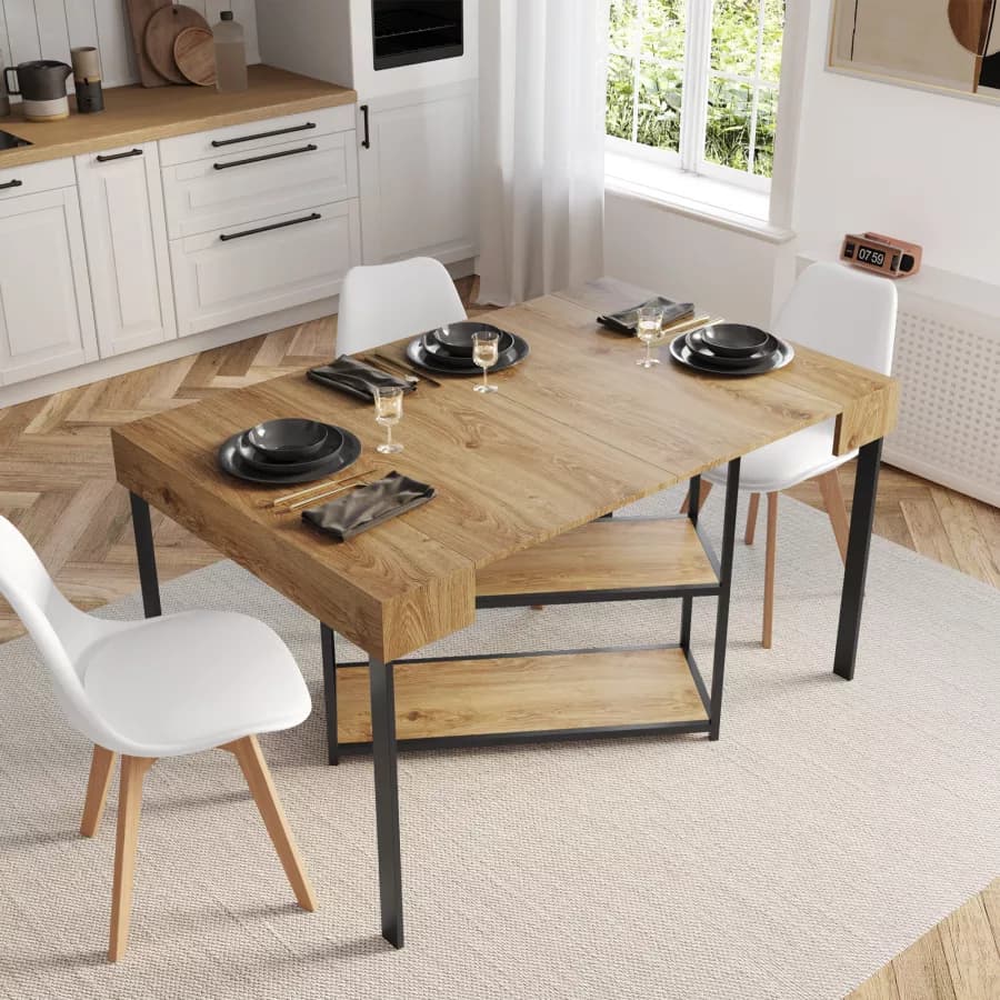 Tavolo consolle allungabile 40-290x90 cm frassino e metallo nero - Trilogia