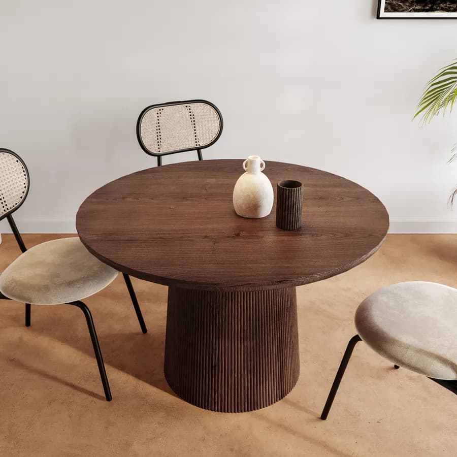 Tavolo da pranzo rotondo 120 cm in legno di mango e base cannettata - Maltese