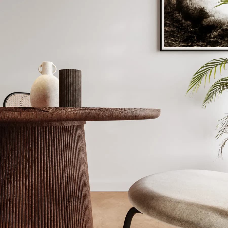 Tavolo da pranzo rotondo 120 cm in legno di mango e base cannettata - Maltese