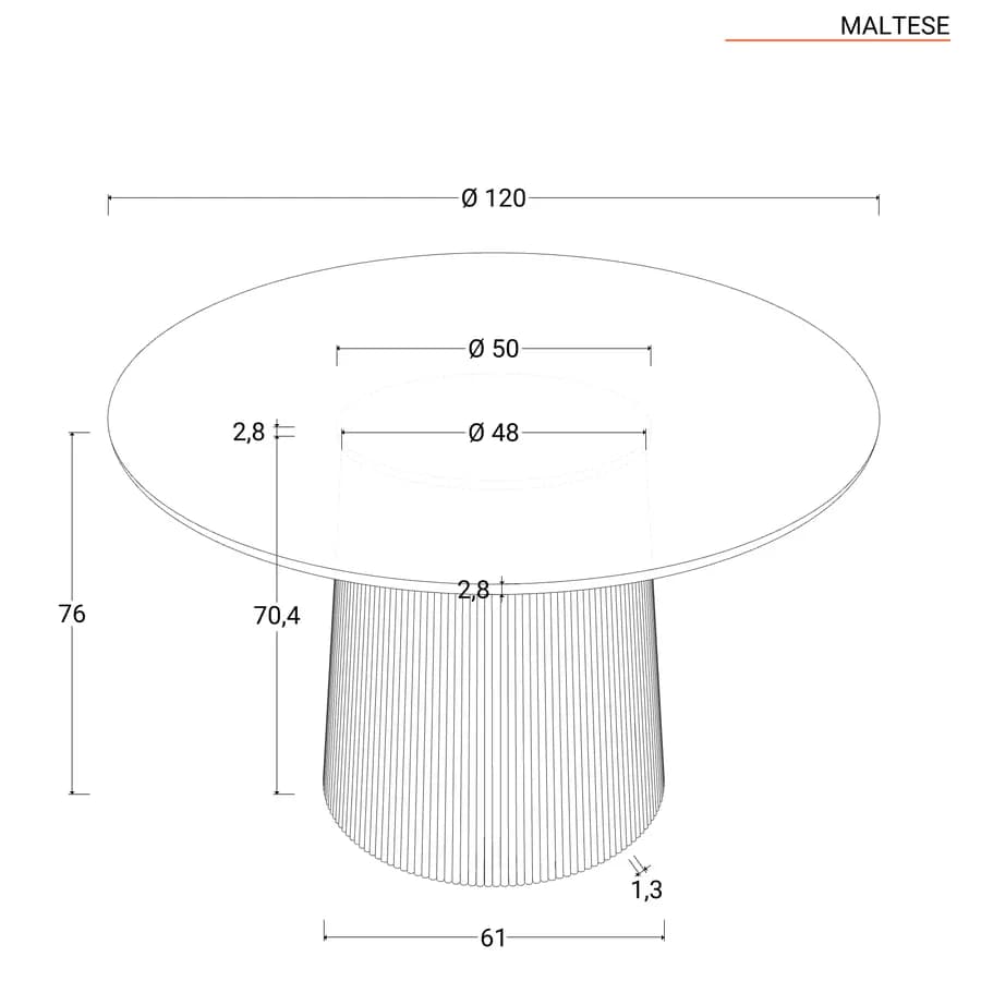 Tavolo da pranzo rotondo 120 cm in legno di mango e base cannettata - Maltese