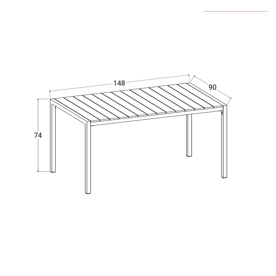 Tavolo da esterno 150x90 cm in acciaio bianco con top effetto legno - Chrysler