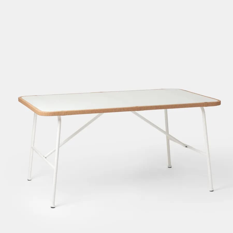 Tavolo da esterno 150x90 cm in acciaio bianco polyrattan naturale e top in vetro - Griel