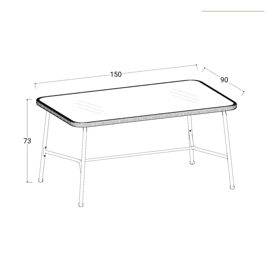 Tavolo da esterno 150x90 cm in acciaio bianco polyrattan naturale e top in vetro - Griel
