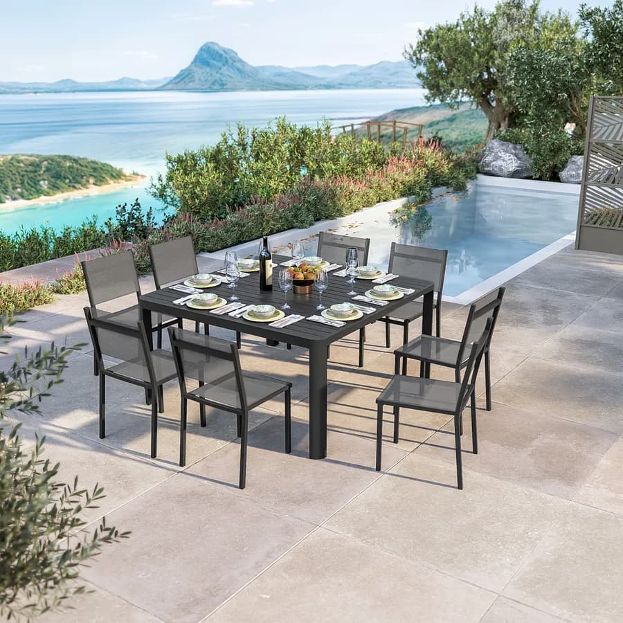Tavolo da esterno allungabile 100/150x150 cm in alluminio antracite - Carioca
