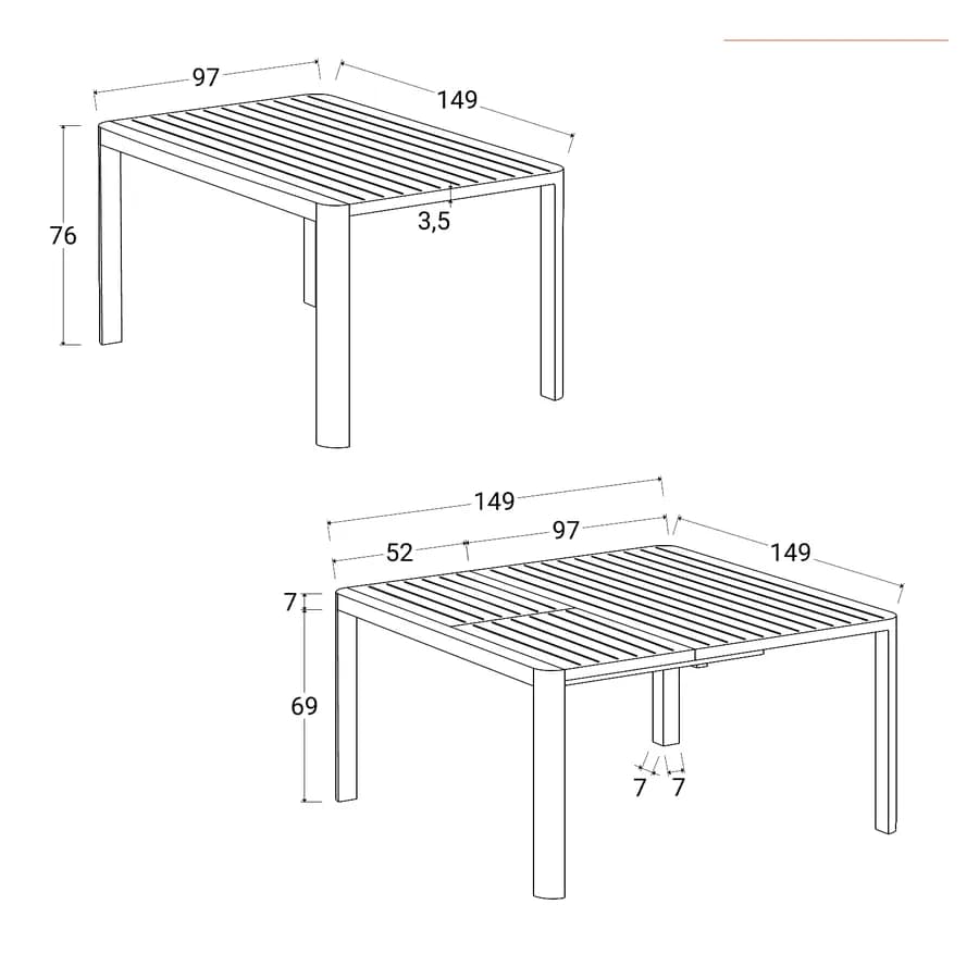 Tavolo da esterno allungabile 100/150x150 cm in alluminio antracite - Carioca