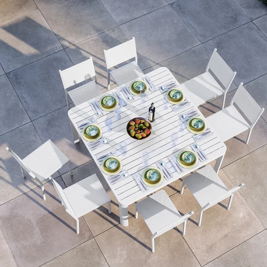 Tavolo da esterno allungabile 100/150x150 cm in alluminio bianco - Carioca