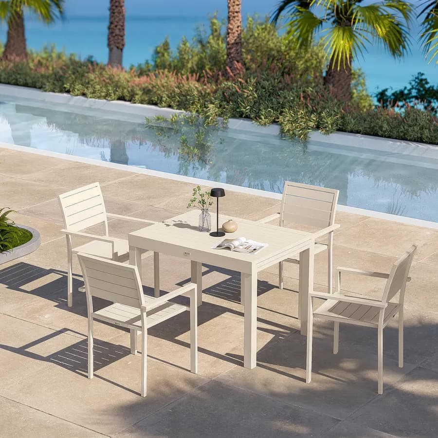 Tavolo da esterno allungabile 105/210x75 cm in alluminio vaniglia con top a doghe - Carioca