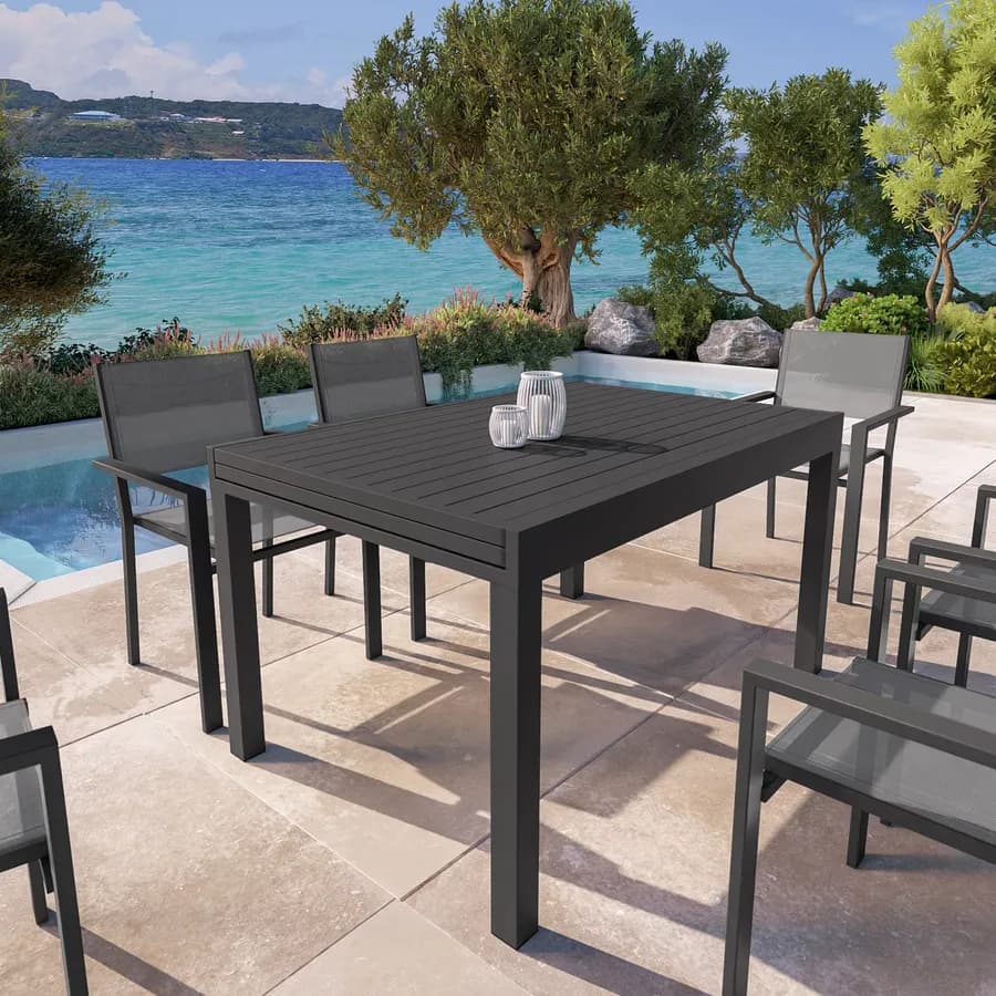 Tavolo da esterno allungabile 135/270x90 cm in alluminio antracite con top a doghe - Carioca