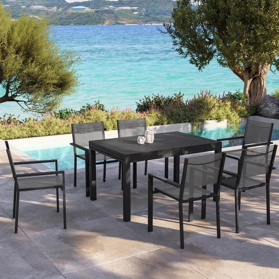 Tavolo da esterno allungabile 135/270x90 cm in alluminio antracite con top a doghe - Carioca