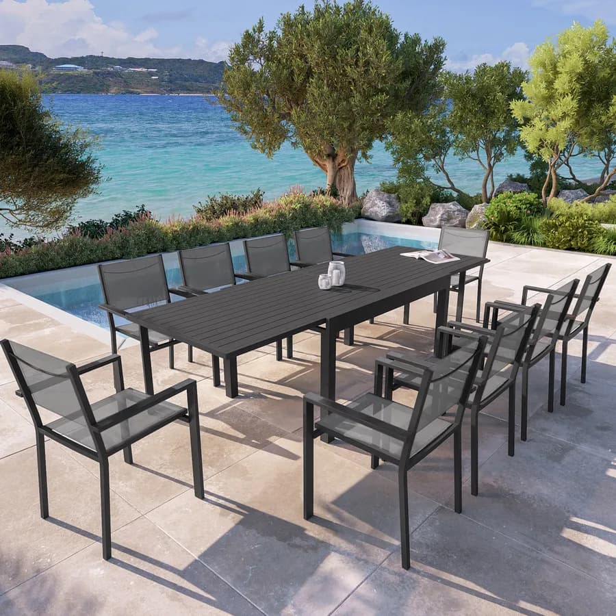 Tavolo da esterno allungabile 135/270x90 cm in alluminio antracite con top a doghe - Carioca