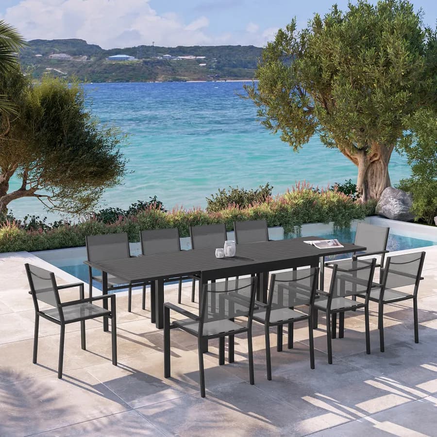 Tavolo da esterno allungabile 135/270x90 cm in alluminio antracite con top a doghe - Carioca