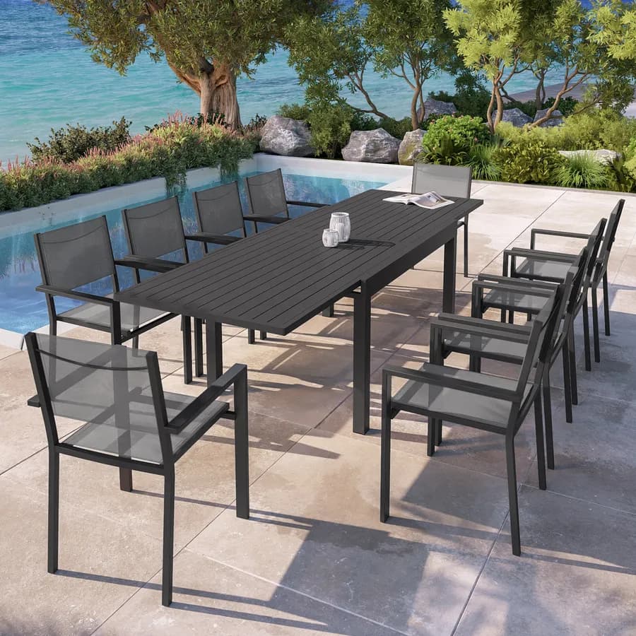 Tavolo da esterno allungabile 135/270x90 cm in alluminio antracite con top a doghe - Carioca