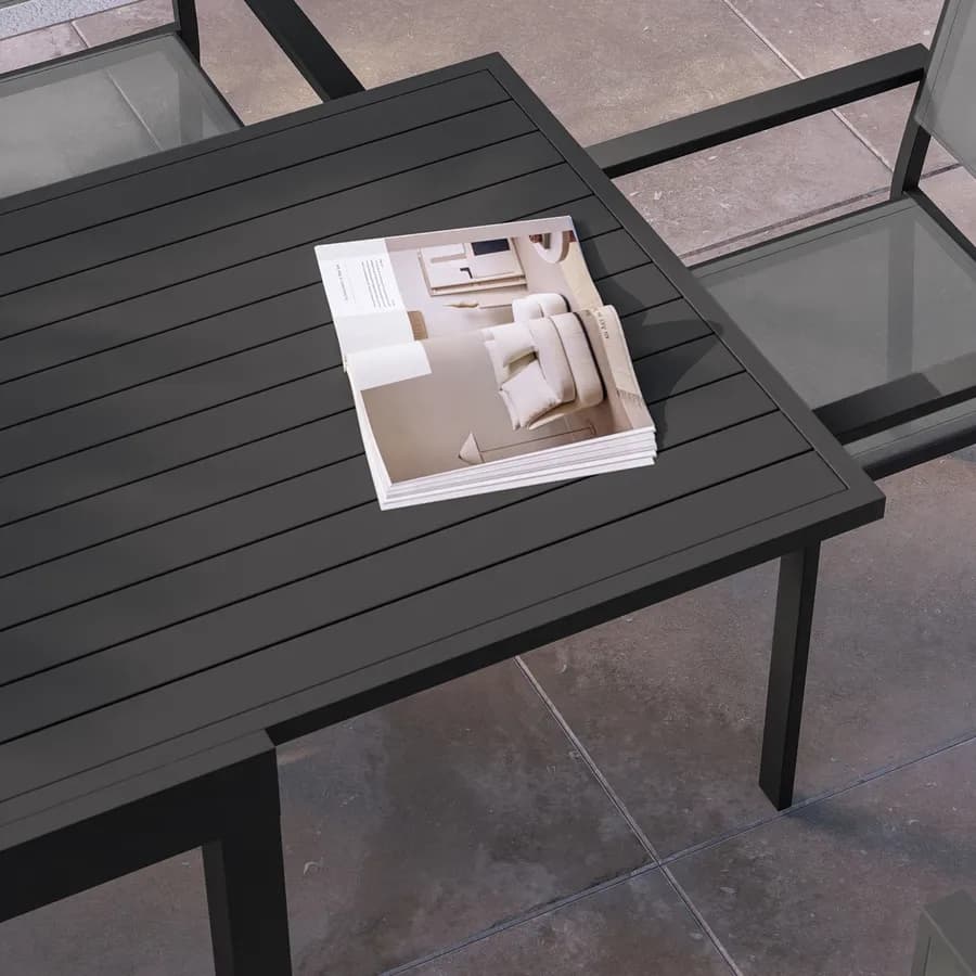 Tavolo da esterno allungabile 135/270x90 cm in alluminio antracite con top a doghe - Carioca