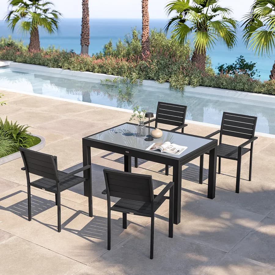 Tavolo da esterno allungabile 135/270x90 cm in alluminio antracite con top in vetro - Carioca