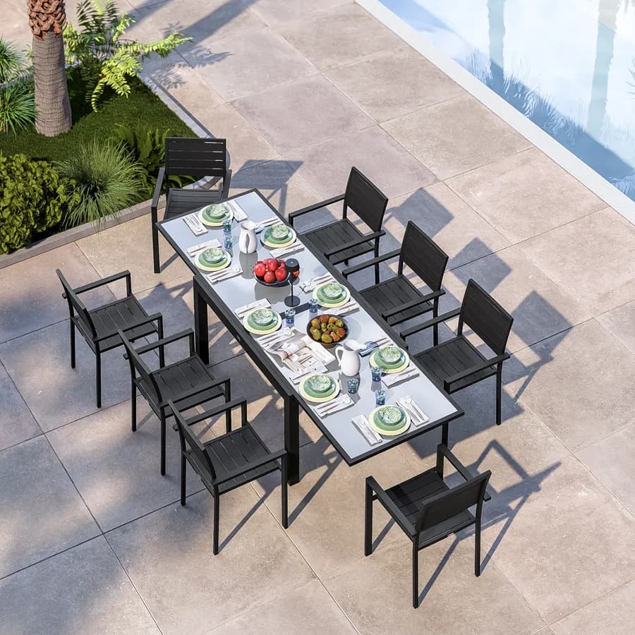 Tavolo da esterno allungabile 135/270x90 cm in alluminio antracite con top in vetro - Carioca
